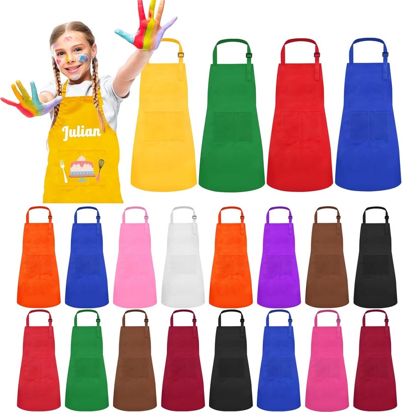 Ecoofor 24 Pieces 12 Colors Kid Aprons Set XL for 7-13 Age Children Chef Aprons Kids Painting for Kitchen Cooking Baking Painting - Image 1